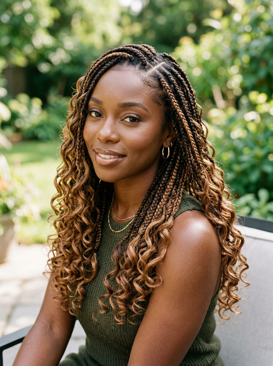 Honey Caramel French Curl Braids als Braids mit Locken Inspiration 2026